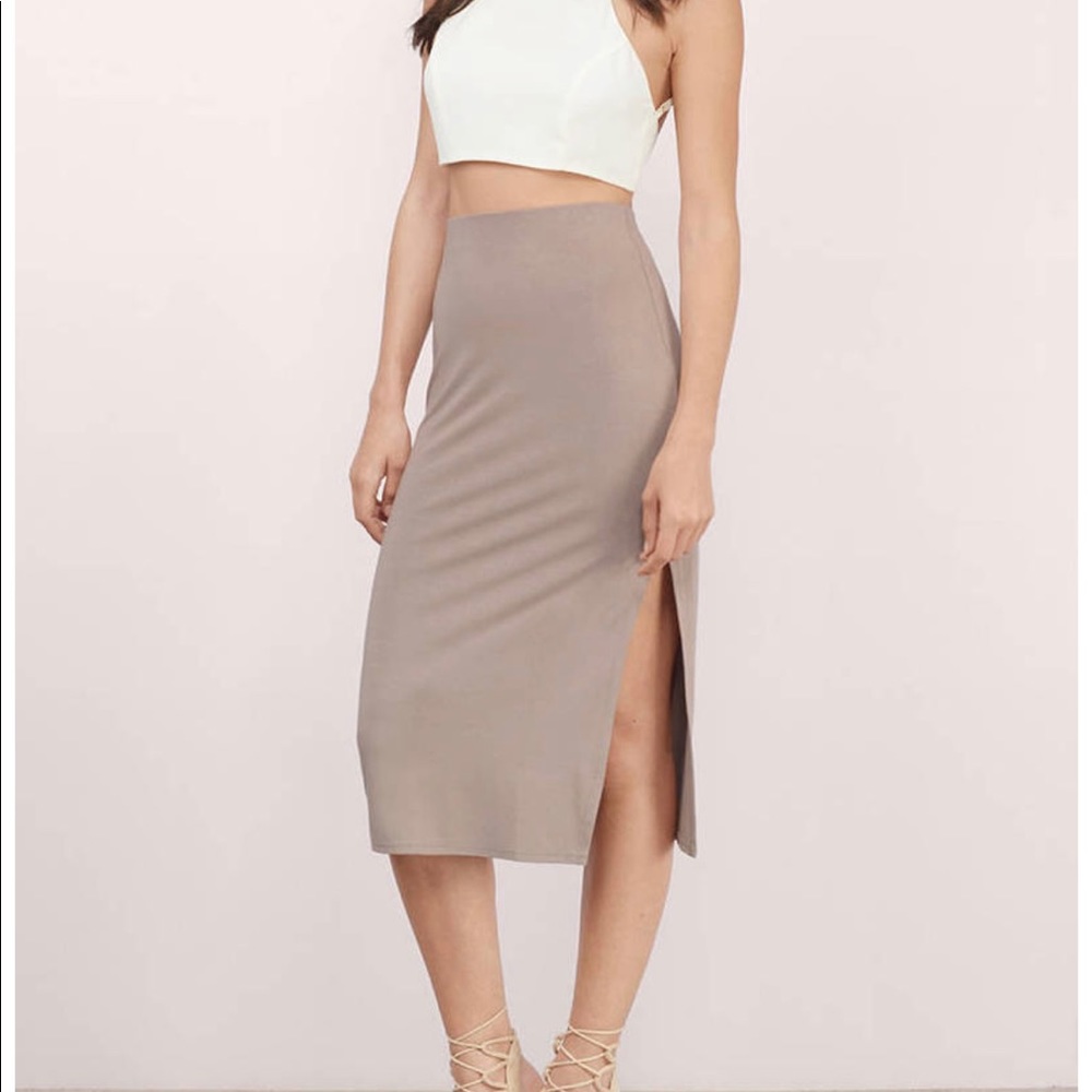 High Slit Midi Skirt in Taupe, size M